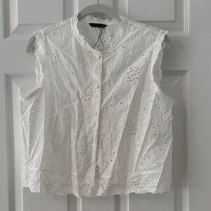 Zara White Eyelet Button-Up Blouse